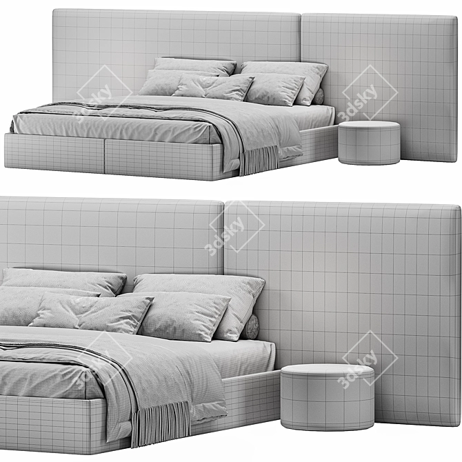 Contemporary Fabric Double Bed Woodnotes 3D model image 3