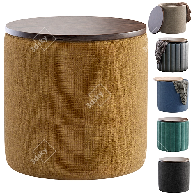 Sleek Textile Yellow Pouf 3D model image 1