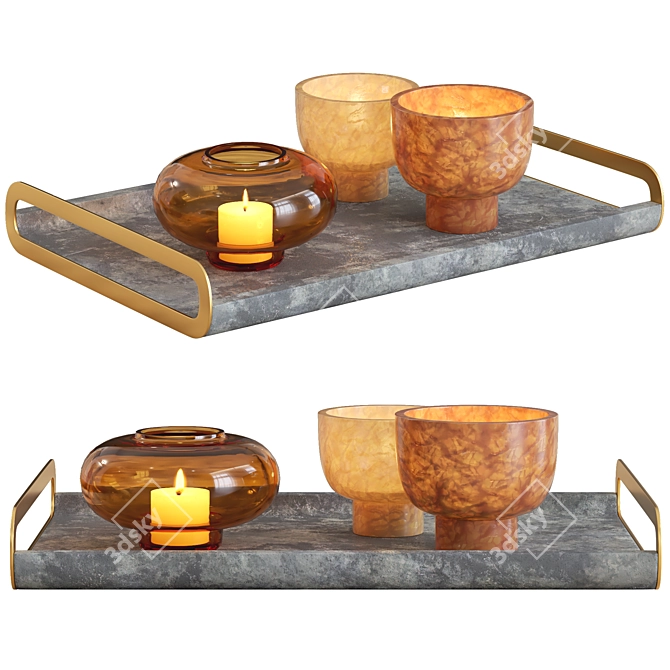 Luxury Decor Set 1: Marble Candle Holder 3D model image 1