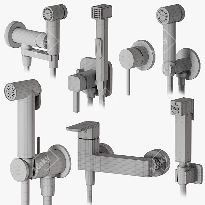 Sleek Hygienic Shower Set 3D model image 3