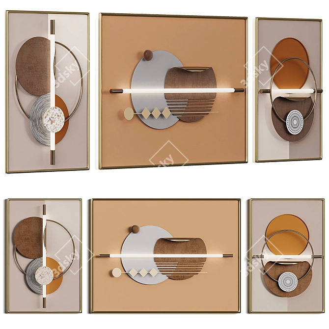 Geometric Abstract Wall Decor Set 3D model image 4