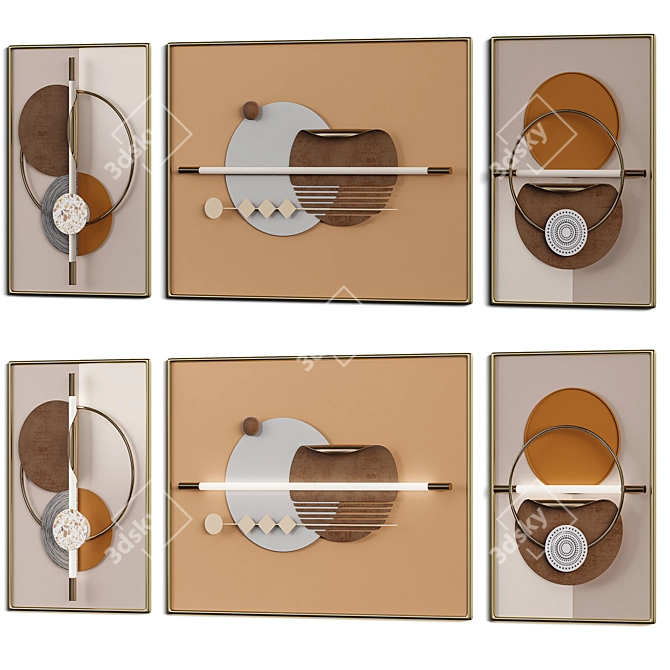 Geometric Abstract Wall Decor Set 3D model image 5