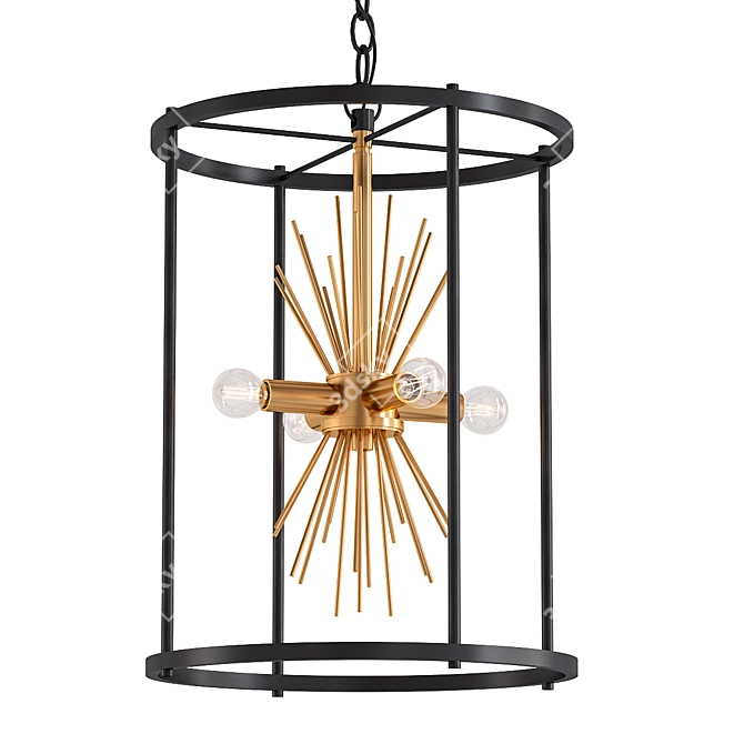 Mid-Century Black Gold Chandelier 3D model image 1