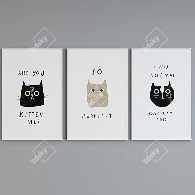 Modern Cat Poster Frame Set 3D model image 2