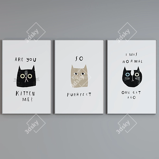 Modern Cat Poster Frame Set 3D model image 3