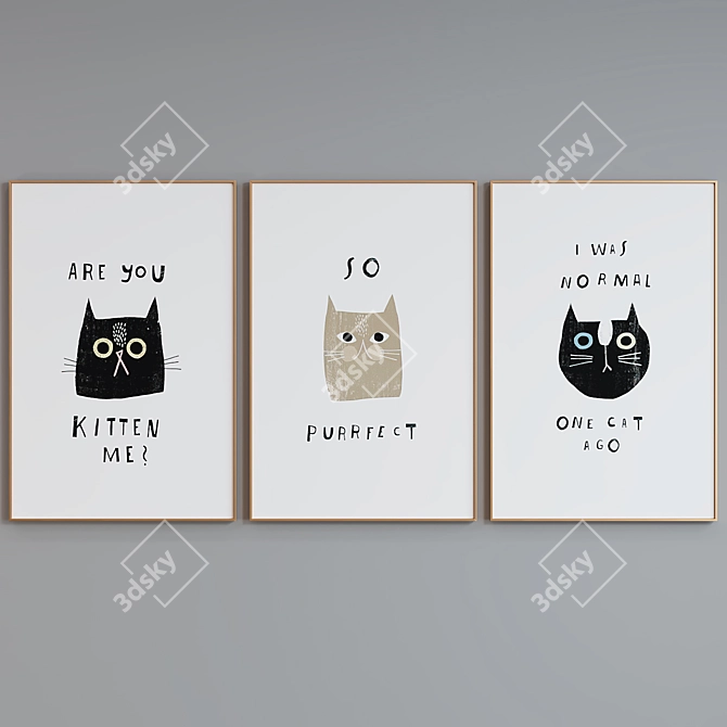 Modern Cat Poster Frame Set 3D model image 4