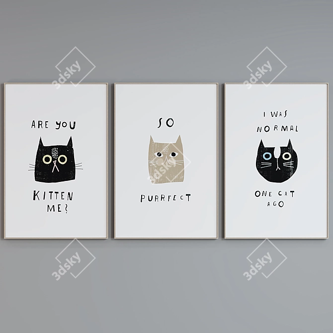 Modern Cat Poster Frame Set 3D model image 5