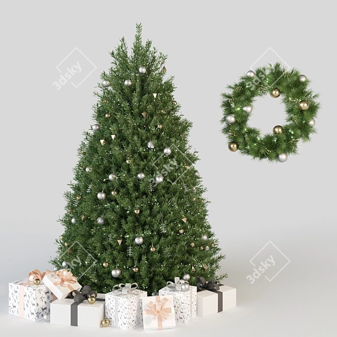 Festive Christmas Tree Set 3D model image 1