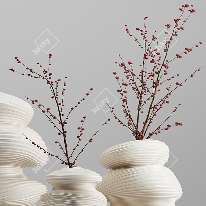 Artisan Deform Ceramic Vase Set 3D model image 2