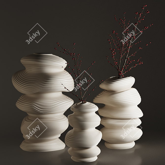 Artisan Deform Ceramic Vase Set 3D model image 5