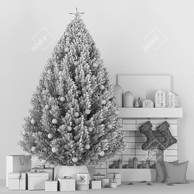 Modern Christmas Tree with Fireplace 3D model image 5