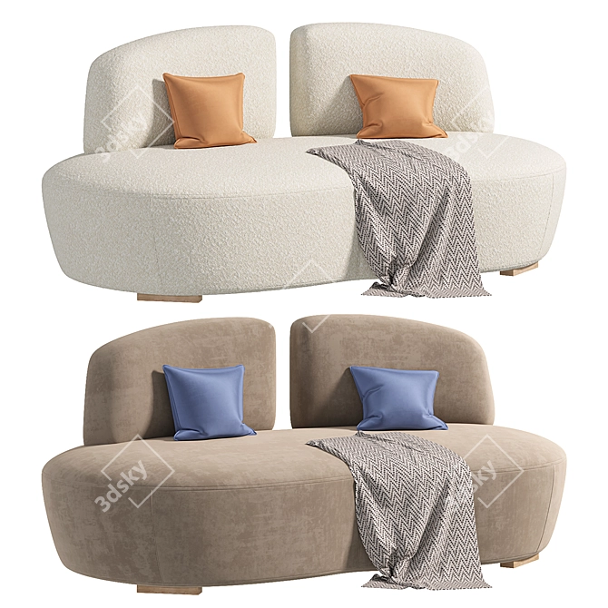 Contemporary 2-Seater Fabric Sofa 3D model image 1