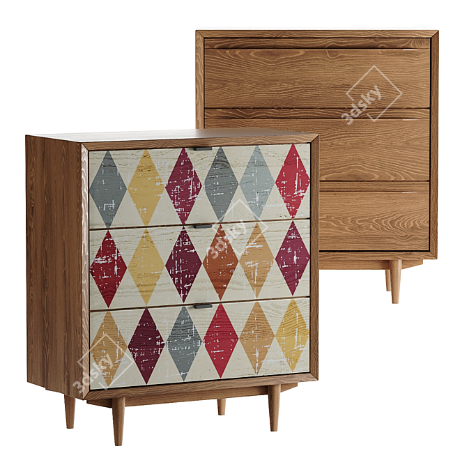 Handcrafted Bruni Print Three-Drawer Chest 3D model image 1