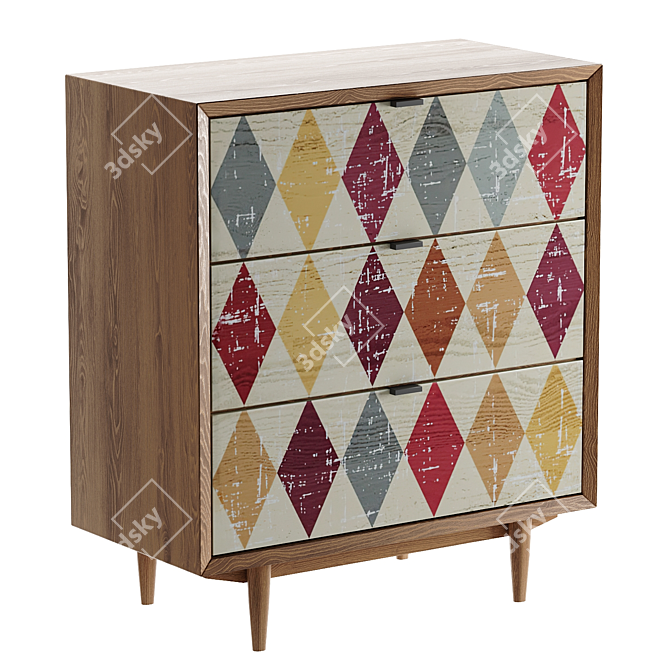 Handcrafted Bruni Print Three-Drawer Chest 3D model image 2