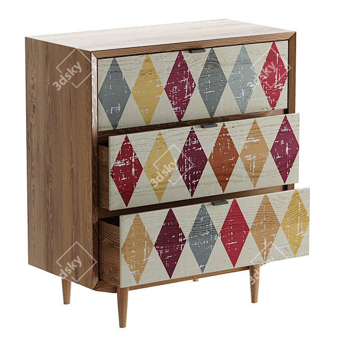 Handcrafted Bruni Print Three-Drawer Chest 3D model image 3