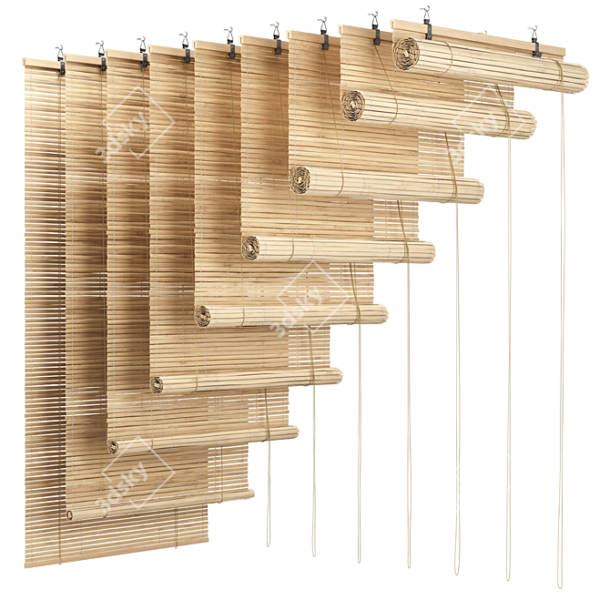 Bamboo roll-up blinds, 16-135cm 3D model image 2