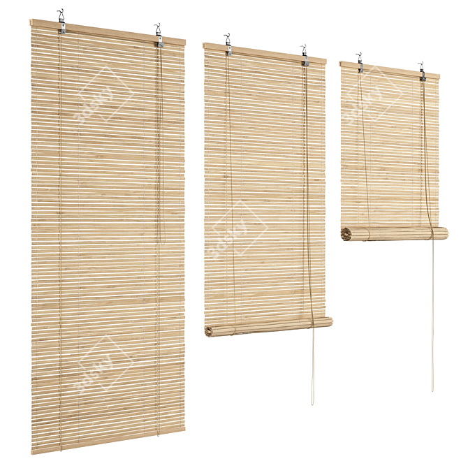 Bamboo roll-up blinds, 16-135cm 3D model image 3