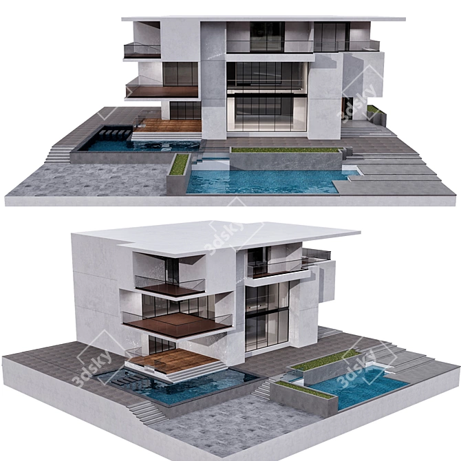 Modern Architectural House Design Kit 3D model image 2