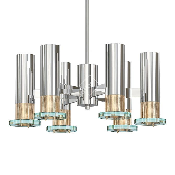 Mid-Century Glass Chrome Chandelier 3D model image 1