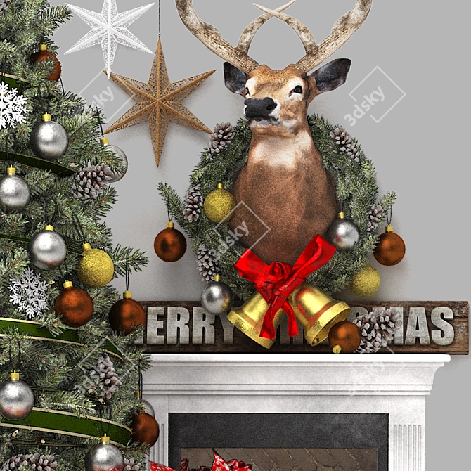 Festive Christmas Tree Fireplace 3D 3D model image 5