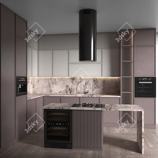 Modern Corner Kitchen Set with Appliances 3D model image 1