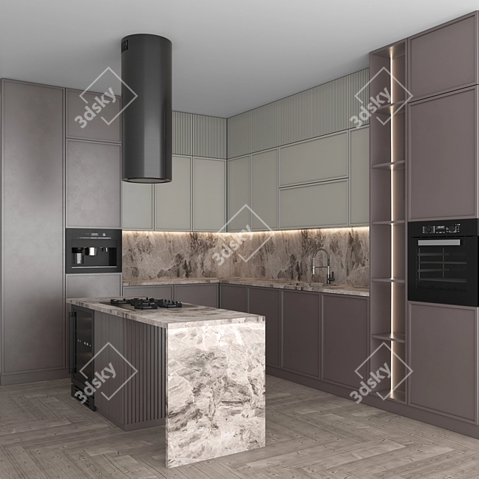 Modern Corner Kitchen Set with Appliances 3D model image 2