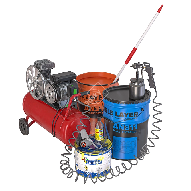 Painter's Essentials Kit: Compressor, Spray Gun, Respirator 3D model image 2