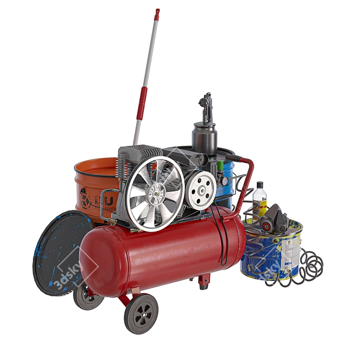 Painter's Essentials Kit: Compressor, Spray Gun, Respirator 3D model image 3