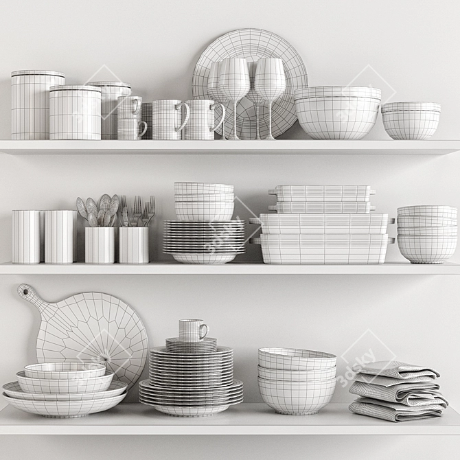 Title: Kitchen Shelf Décor Set 3D model image 3