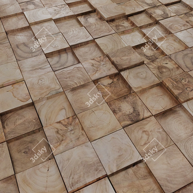 Geometric Wood Mosaic Panel 3D model image 2