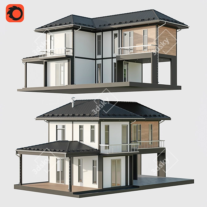 Modern Concrete-Plank House Project 3D model image 7