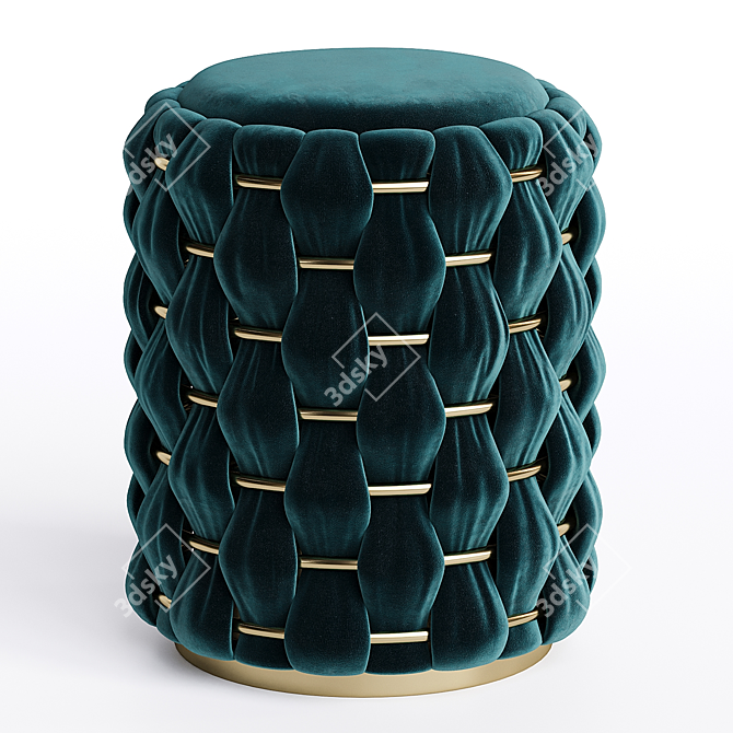 Elegant Brass & Velvet Footstool 3D model image 1