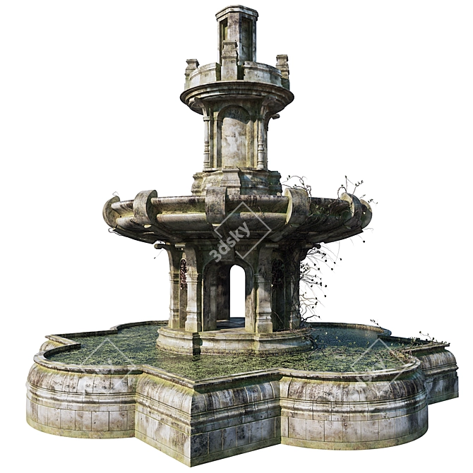 Overgrown Vintage Fountain 3D model image 1