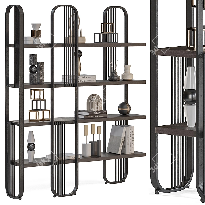 Contemporary Black 4-Tier Bookshelf 3D model image 2