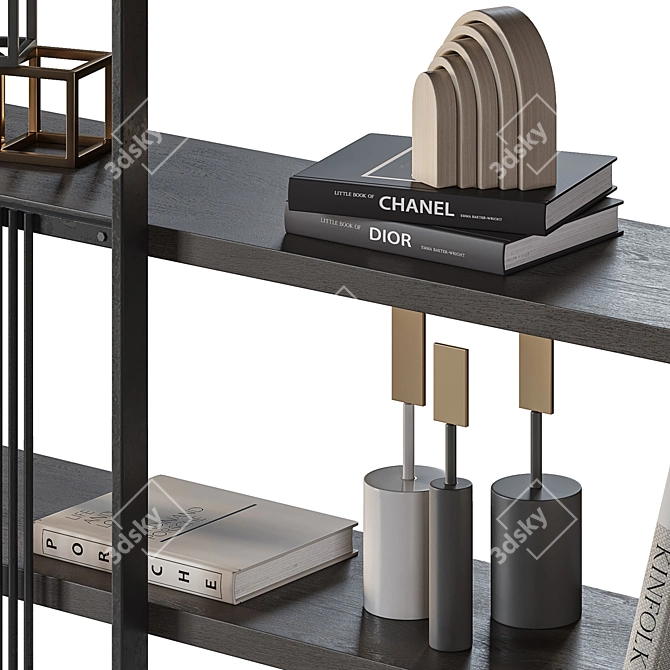 Contemporary Black 4-Tier Bookshelf 3D model image 4