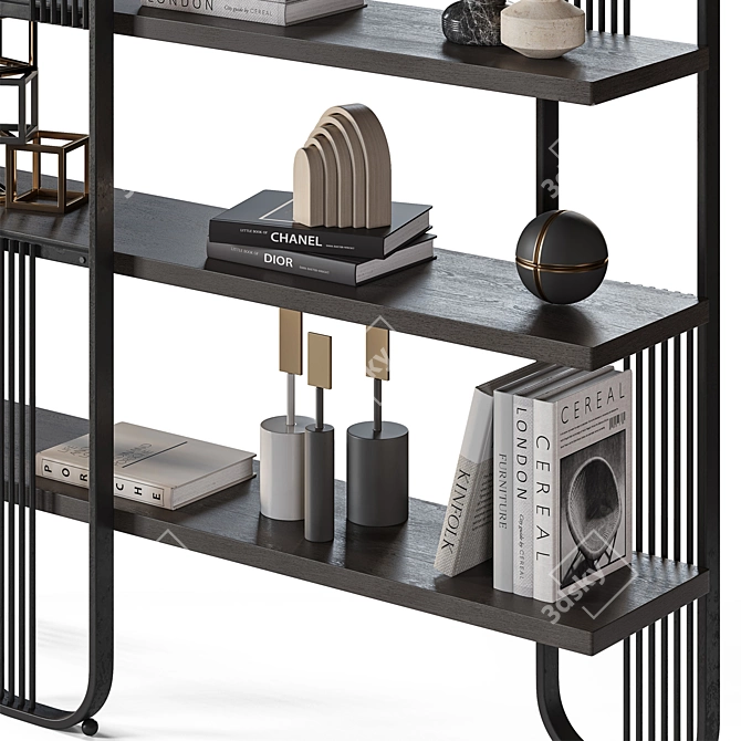 Contemporary Black 4-Tier Bookshelf 3D model image 5