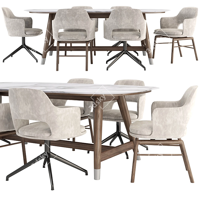 Flexform Eliseo Chairs Desco Table 3D model image 1