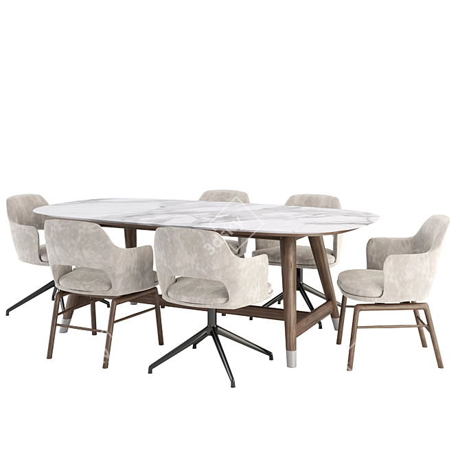 Flexform Eliseo Chairs Desco Table 3D model image 2