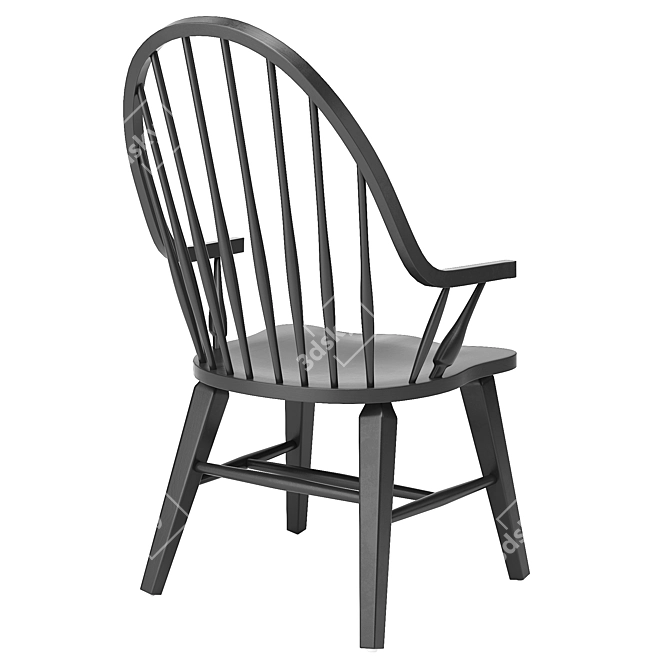 Vintage Black Windsor Armchair 3D model image 3