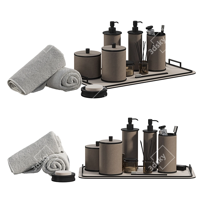 Luxury Leather Bathroom Accessories Set 3D model image 1