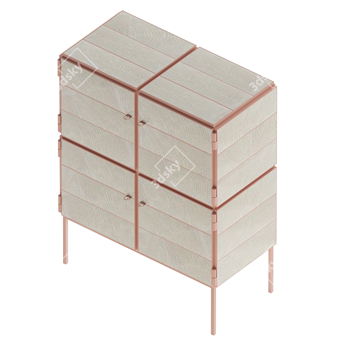 Steel Frame NewspaperWood Cabinet 3D model image 1