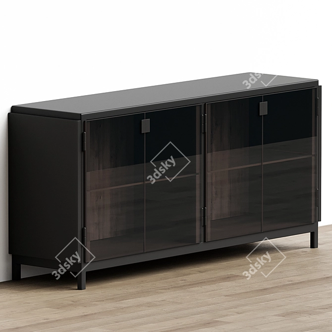 Modern Rustic Oak Wood Sideboard 3D model image 2