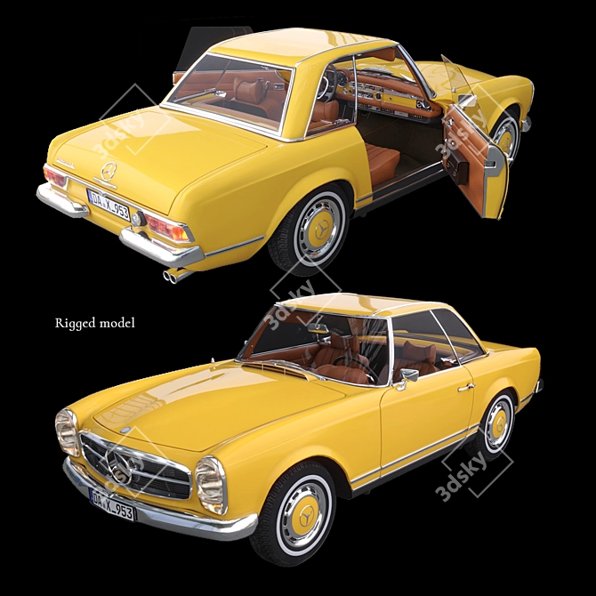 Retro Mercedes 280SL Rigged Model 3D model image 1