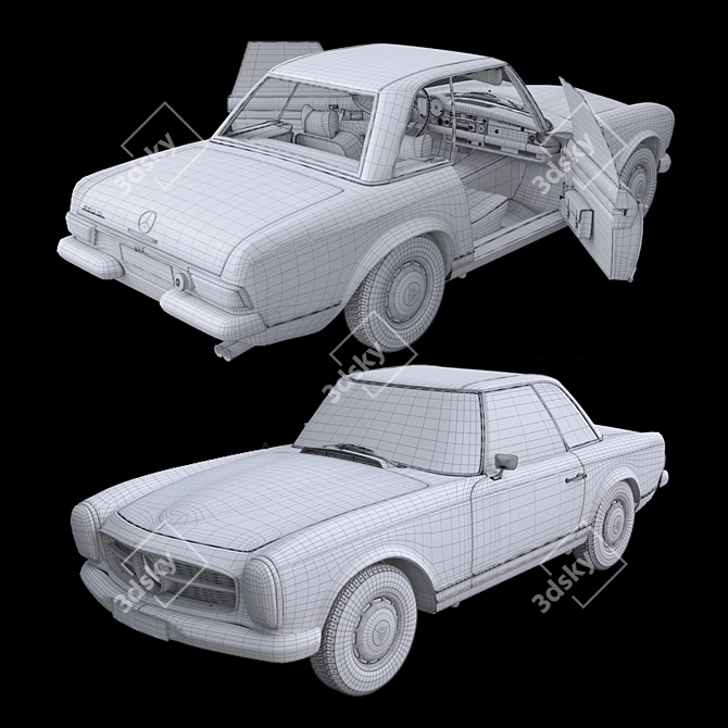 Retro Mercedes 280SL Rigged Model 3D model image 7