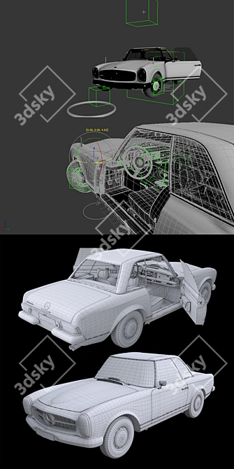 Retro Mercedes 280SL Rigged Model 3D model image 9