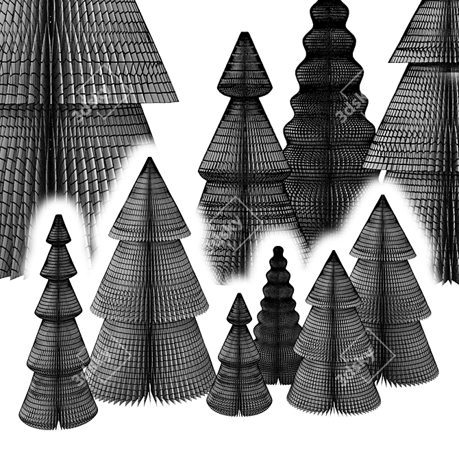 Paper Christmas Tree Set 3D model image 2