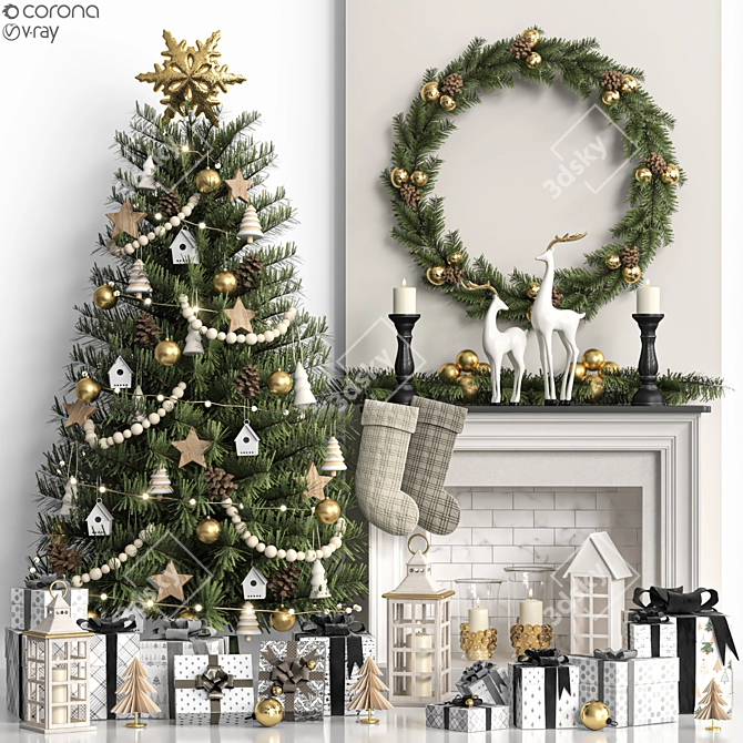 Festive Christmas Tree Decor 3D 3D model image 1