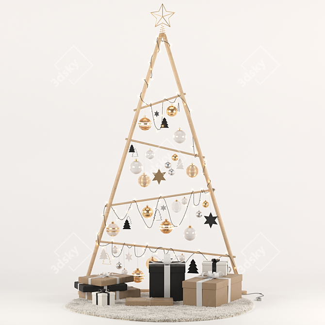 Wooden Christmas Tree 3D Model 3D model image 2