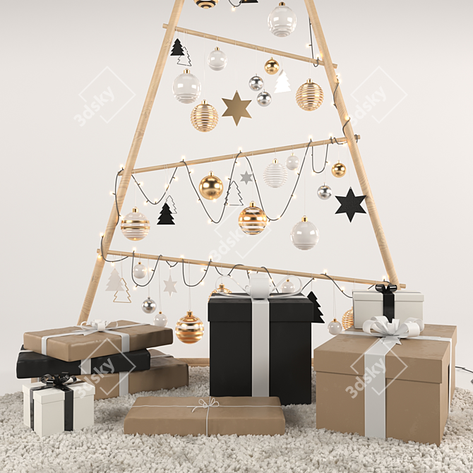 Wooden Christmas Tree 3D Model 3D model image 7