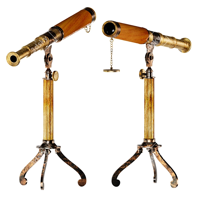 Antique Brass Telescope Stand decor 3D model image 1